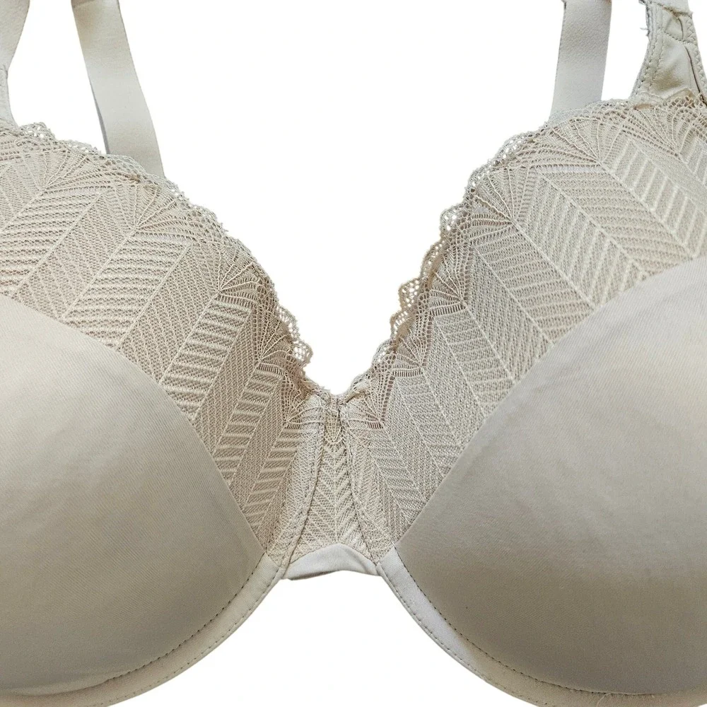 Bali‎ One Smooth U Underwire Bra Beige Chevron Lace Trim 0082 Womens 42D